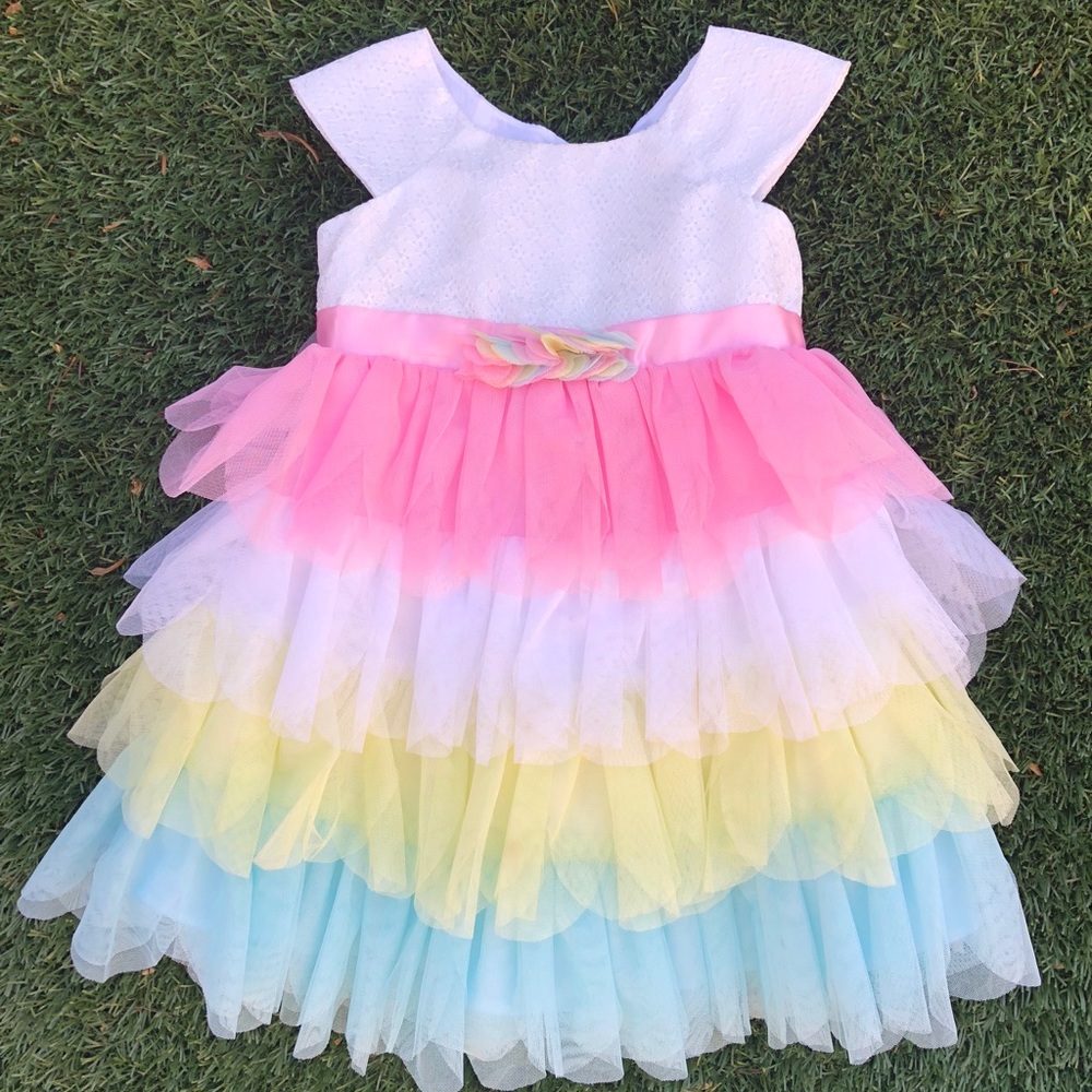 “Jona Michelle” tule ruffled formal dress.